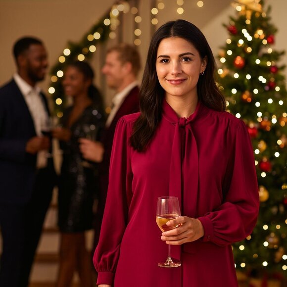 Vintage Red Umi Collections Anne Crimmins 100% Silk Dress Size 10 Holiday Party - Picture 1 of 10